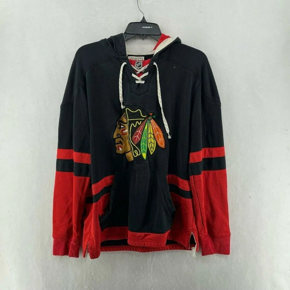 CCM Other - NHL Hoodie Men's Sz M Black Red Chicago Blackhawks Striped Embroidered Logo